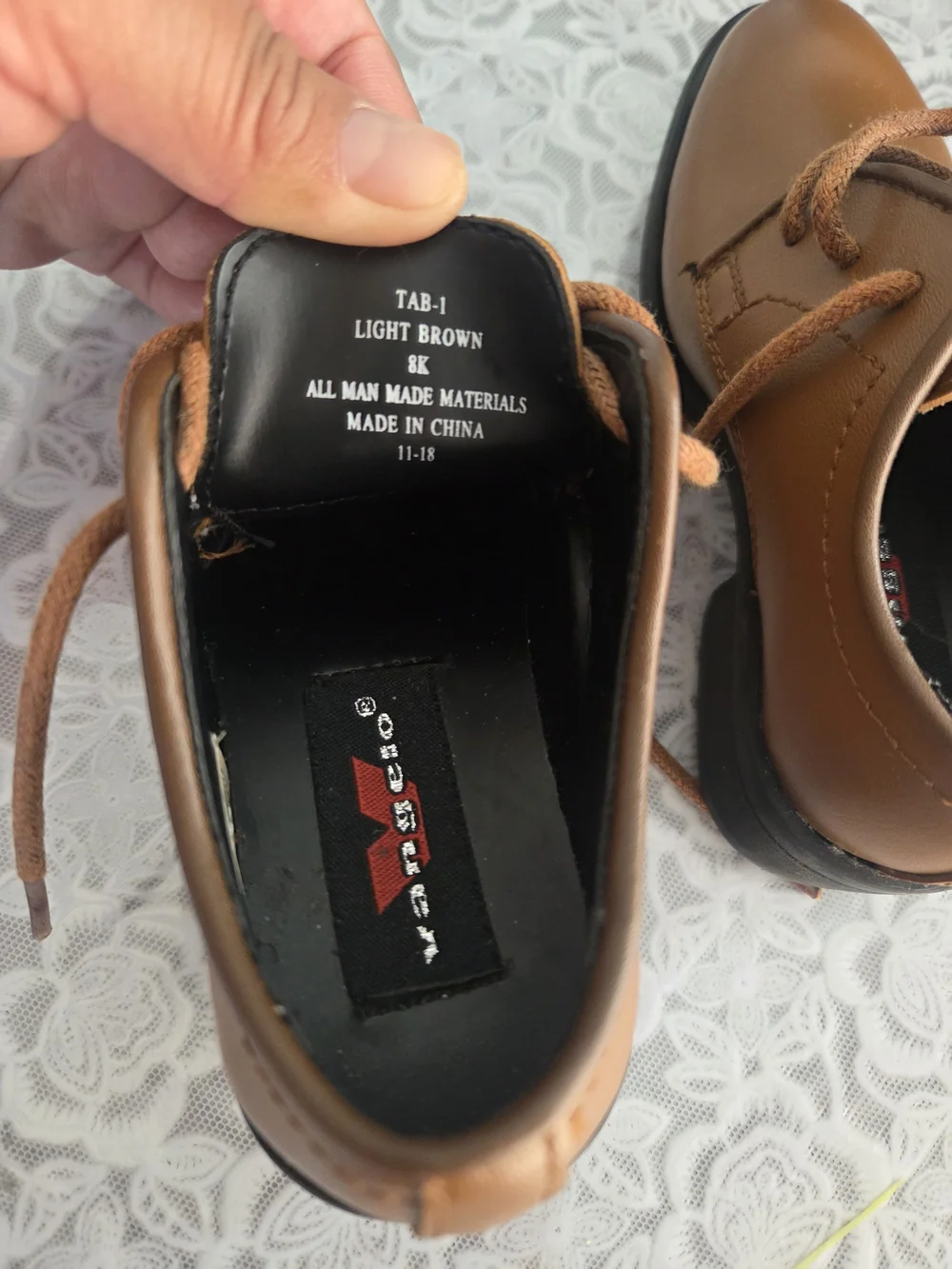 Children's Tan Lace-Up Dress Shoes with Sturdy Black Soles